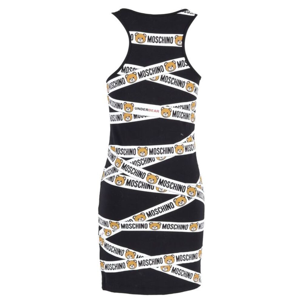 Moschino Bear Logo Tape Fitted Mini Dress in Black Cotton - Picture 3 of 3